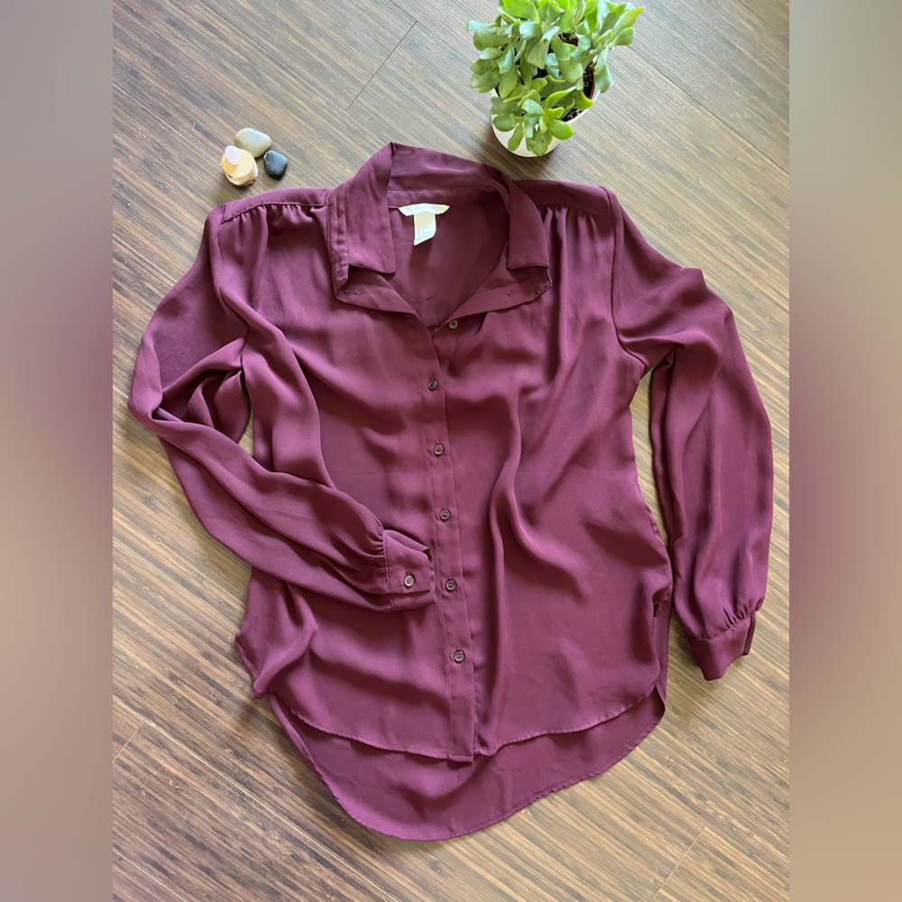 2 for $20 H&M Long-Sleeve Button-up Burgundy Blouse